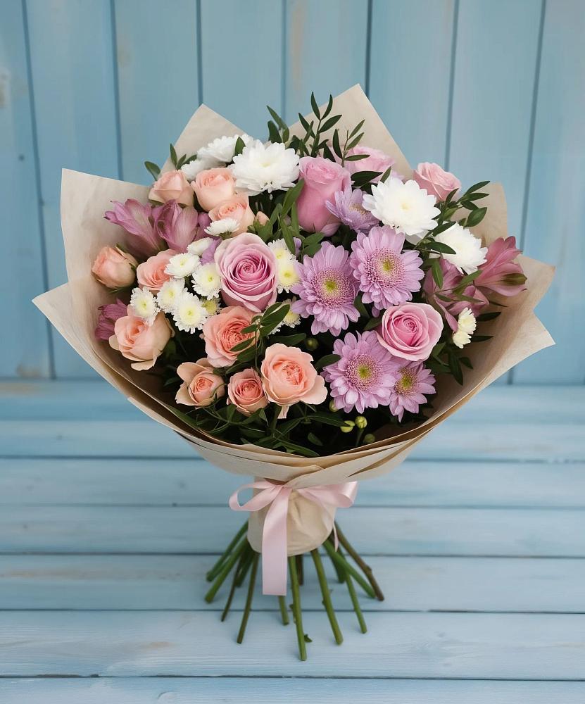 Букет цветов из: Хризантемы, Розы и Альстромерии в Чистополе