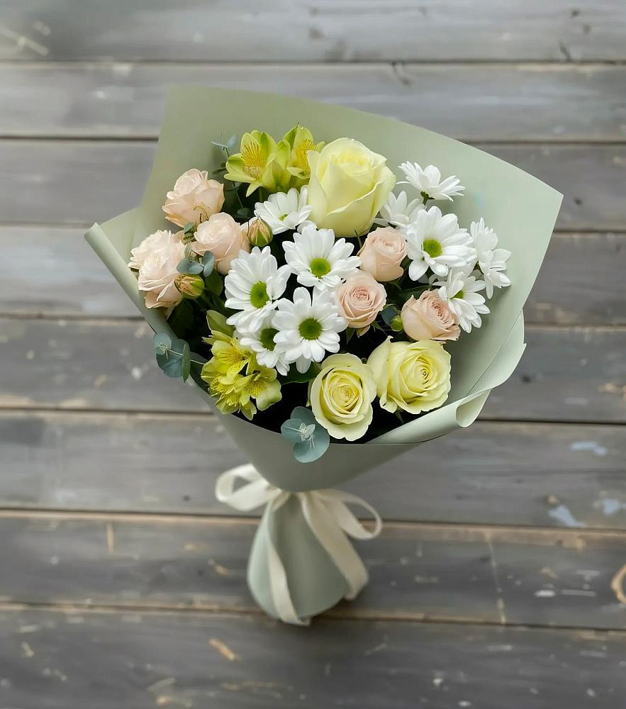 Букет цветов из: Альстромерии, Розы и Хризантемы в Чистополе
