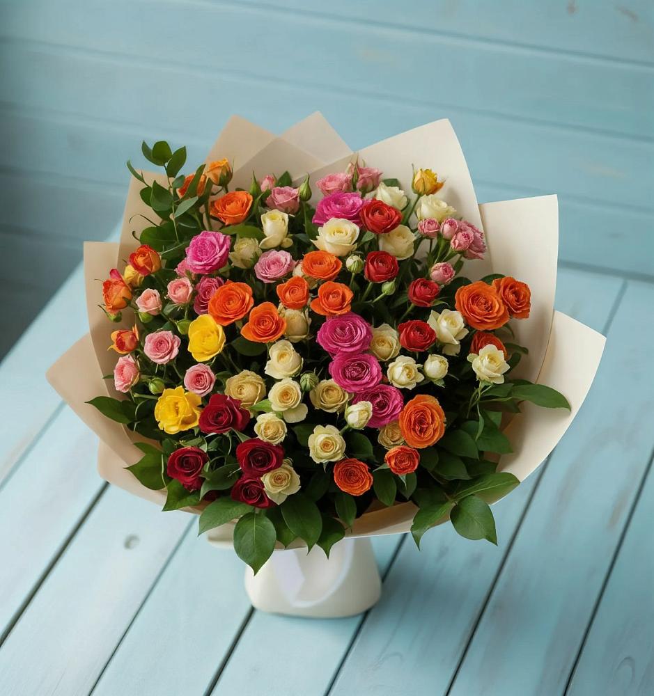 Букет Микс из разноцветных кустовых роз в Чистополе