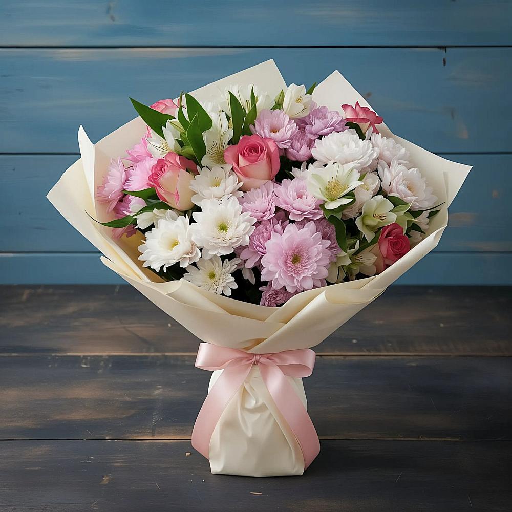 Букет цветов из: Хризантемы, Альстромерии и Розы в Чистополе